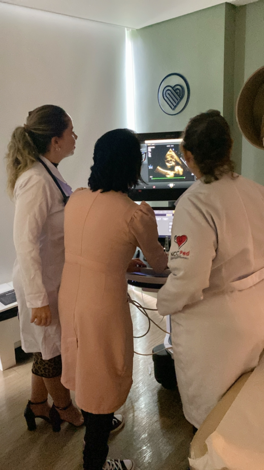 Dra. Lúcia discutindo achados do ecocardiograma com cardiopediatras